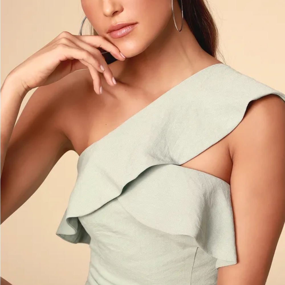 Lulus Sage Green One-Shoulder Romper - Picture 4 of 10